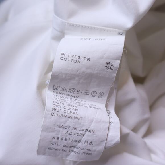 SACAI Cotton Poplin Flared Button Down Shirt White Back Pleated Women's 4/US 12 - Picture 13 of 13